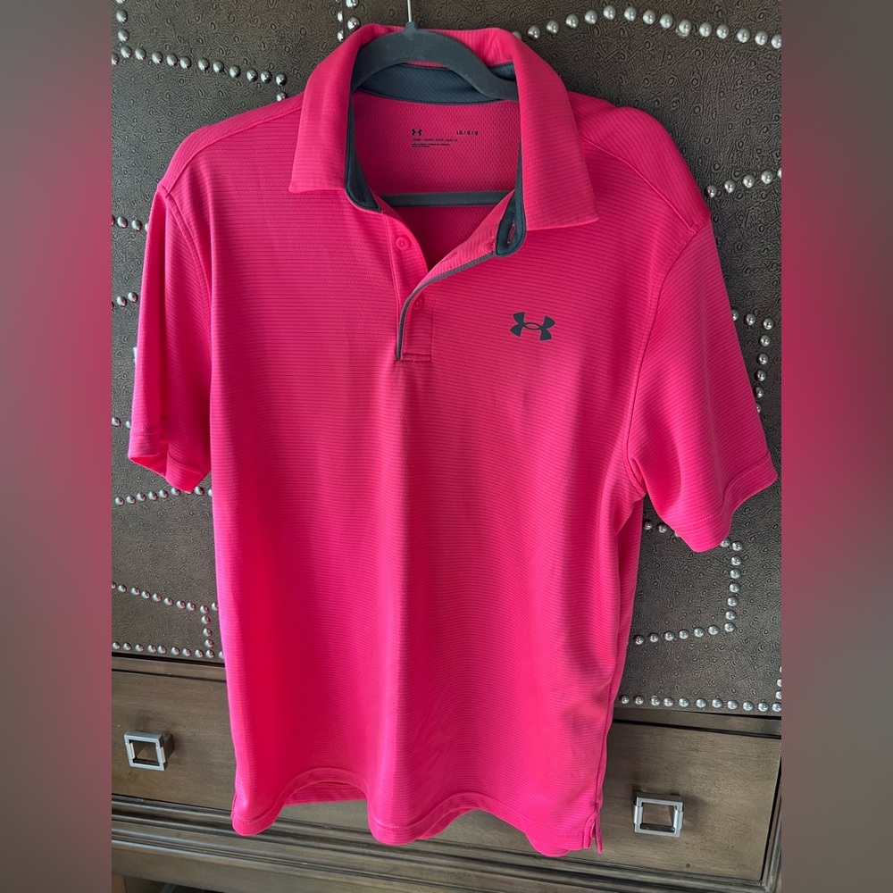 Red Under Armour golf polo